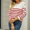 thumbnail image 4 of Olyvenn Women's Lightweight Long Sleeve Crew Neck Sweaters Striped Casual Knit Pullover Tops Color Block Casual Tops Red 6, 4 of 5
