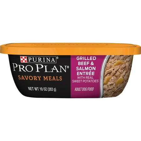 (8 Pack) Purina Pro Plan High Protein Grilled Wet Dog Food, Savory Meals Grilled Beef & Salmon Entree, 10 oz. Tubs