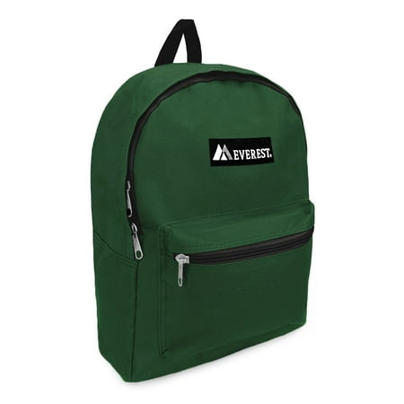 Everest 15" Basic Backpack, DARK GREEN All Ages, Unisex 1045K-DGRN, Carrier and Shoulder Book Bag for School, Work, Sports, and Travel