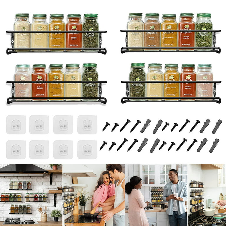 Spice Bottle Clips Rack Kitchen Storage Wall Mount Adhesive Spice