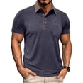 thumbnail image 2 of TAGOLD Mens Summer Short Sleeve Turndown collar Blouse & Shirt Color Half Button Pocket Top, 2 of 5