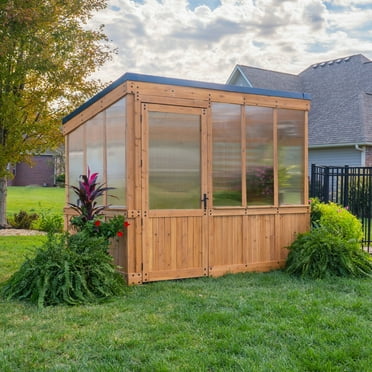 Backyard Discovery Willow 9' x 6' Cedar Wood and Polycarbonate Greenhouse Kit, PowerPort