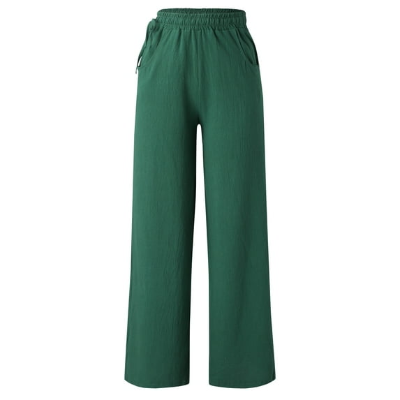 Aayomet Wide Leg Pants for Women Women Cotton Loose Wide Leg Pants High Waist Dress Pants for Women Business Casual Long,Green XXL