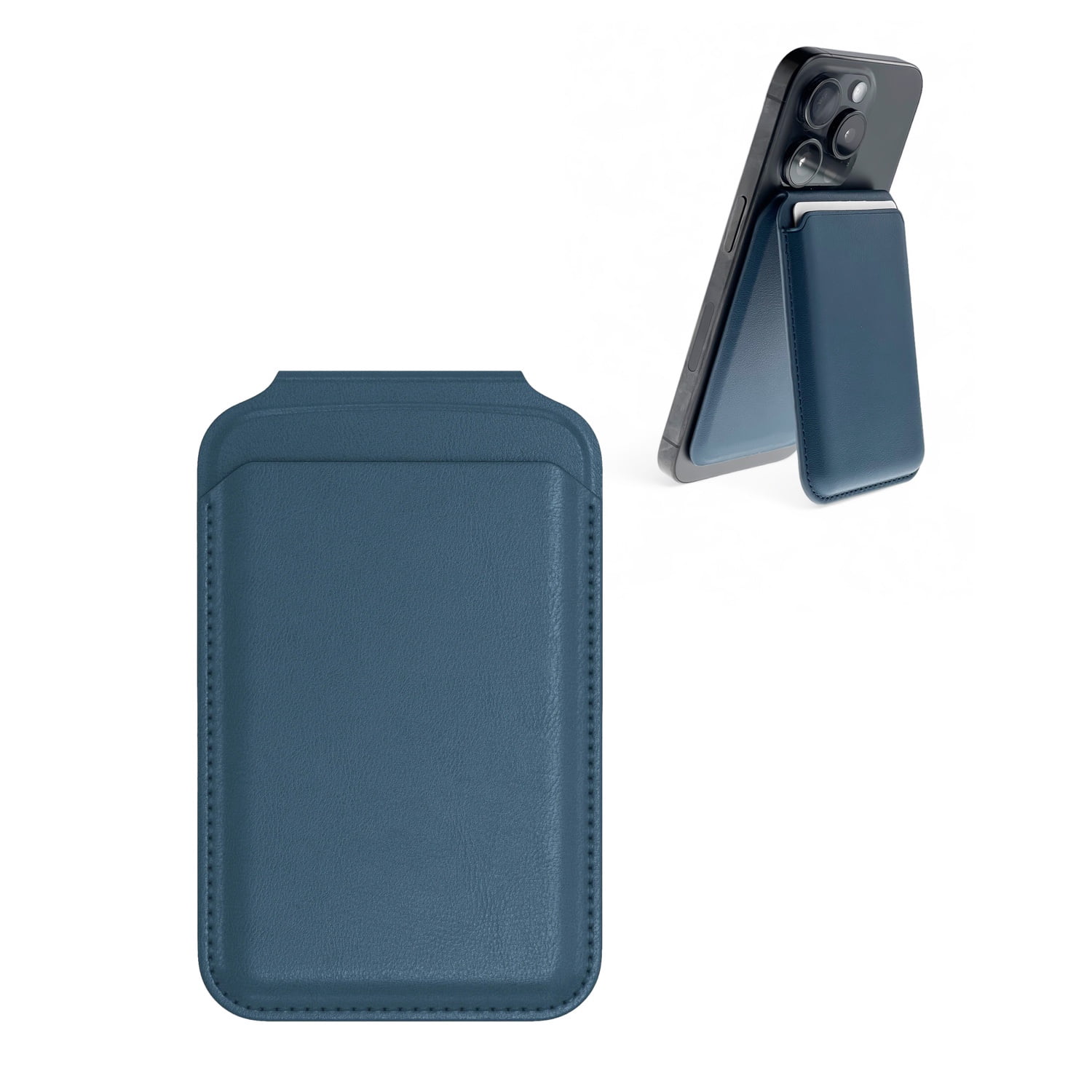 Magnetic Leather Card Holder Wallet with Foldable Stand - Blue