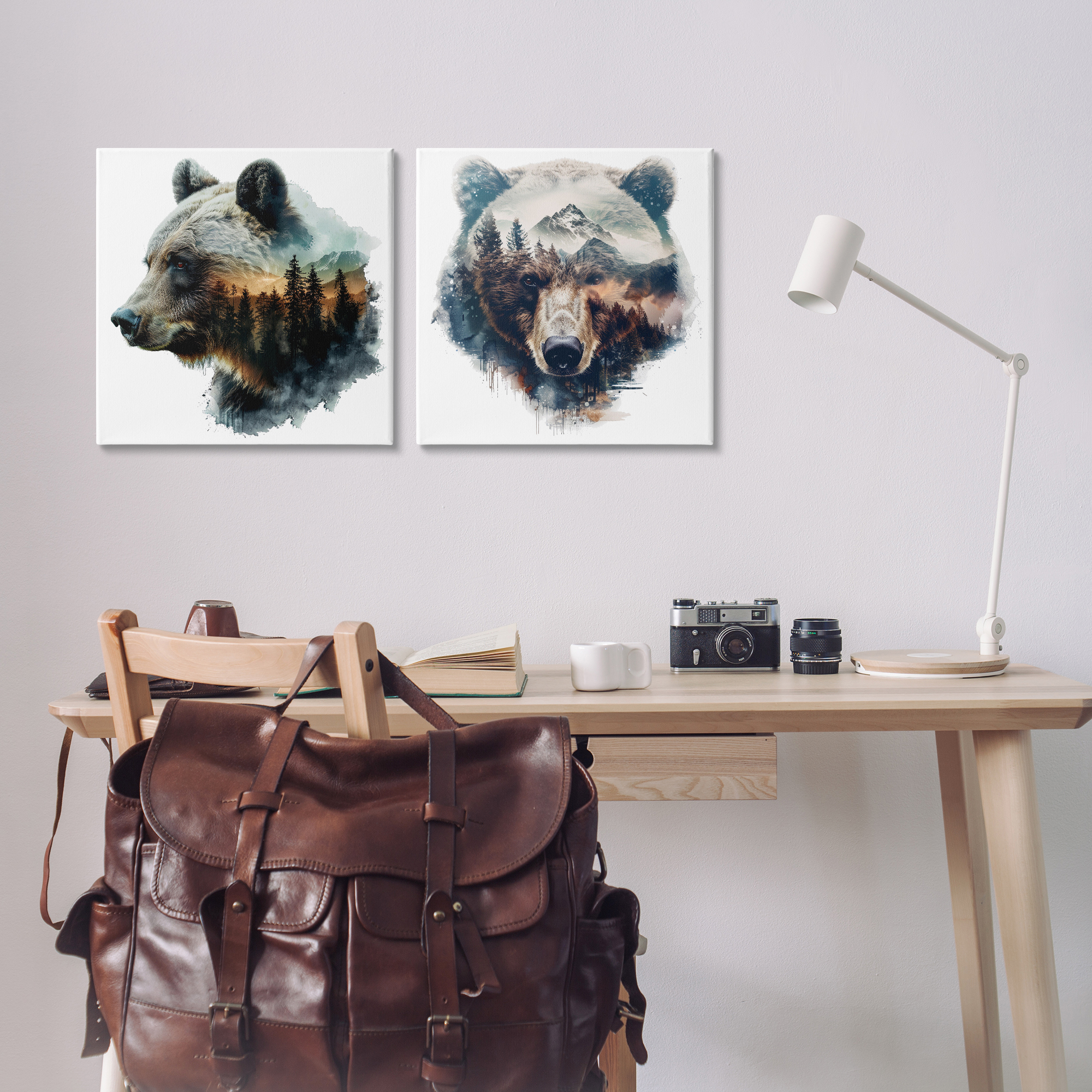 Stupell Industries Woodland Bear Forest Silhouettes Animals Painting Wrapped Canvas Art Print Wall Art, 17 x 17, Set of 2