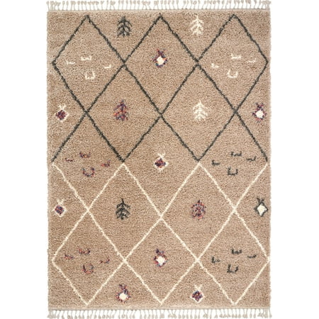 Tan Leather Shag - Nourison Nordic Shag Diamonds Tan Area Rug