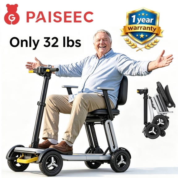 Paiseec L5 Ultra Lightweight Mobility Scooter for Seniors and Adults, 32 lbs One-Step Folding Electric Scooter with PAI Safety System, Airline Approved