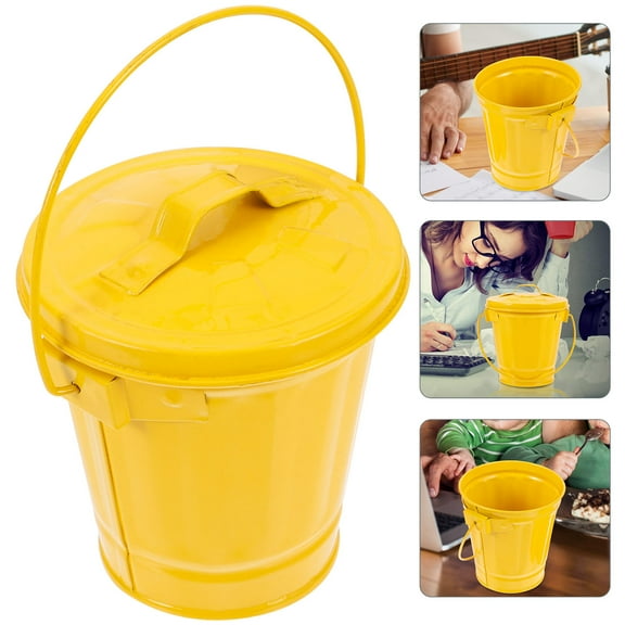 FRCOLOR Desktop Small Bin Recycling Trash Can Metal Countertop Bin with Handle Lid for Car Kitchen