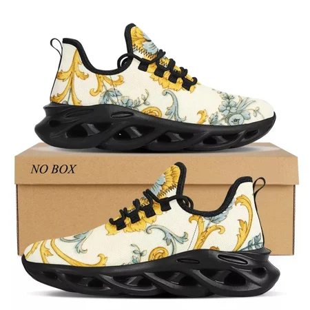 

Golden Luxury Floral Pattern Women Platform Black Shoes Casual Lady Mesh White Sneaker Flat Brand Designer Dropship