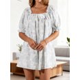 thumbnail image 6 of LMLYSoH Women Flower Mini Dress Loose Frill Trim Square Neck Short Sleeve Casual Short Dress for Summer, 6 of 9