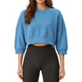 thumbnail image 6 of Naotn Women Cropped Sweatshirts Fall Trendy Crew Neck 3/4 Raglan Sleeve Solid Loose Casual Workout Pullover Tops, 6 of 7