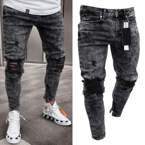 mens ripped grey skinny jeans