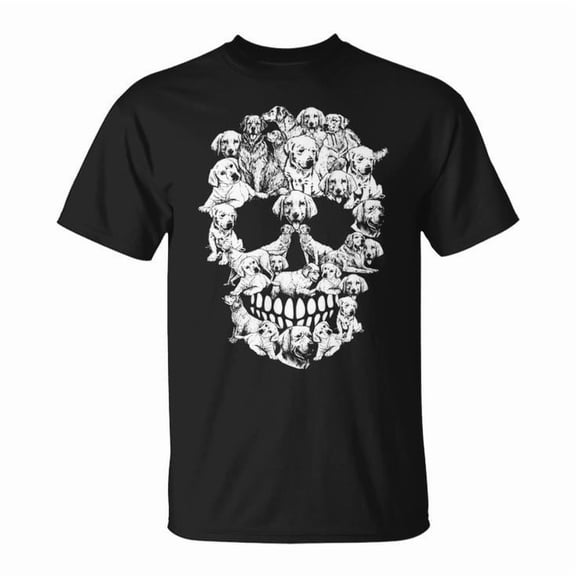 Skull Labrador Dog Graphic Tee Unisex Adult Cotton Casual Pet Lover Outfit For Dog Owners Halloween Theme T-Shirt, Size 3XL, Color Black
