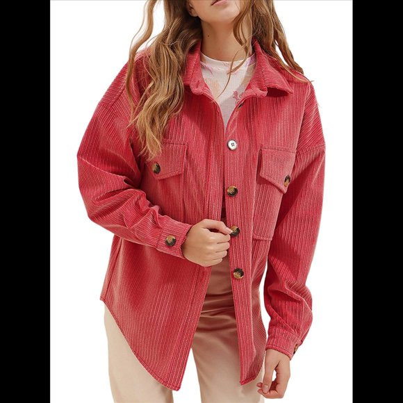 Chaqueta de Larga con Solapa Suelta para Mujer, Cárdigan Irregular con Bolsillo de Rojo M