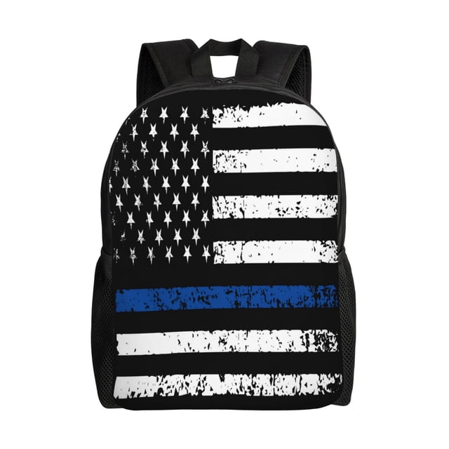 Disketp Thin Blue Line Flag Mochila Unisex de Apertura Lateral Completa, Mochila para Laptop para Escuela, Trabajo y Viajes