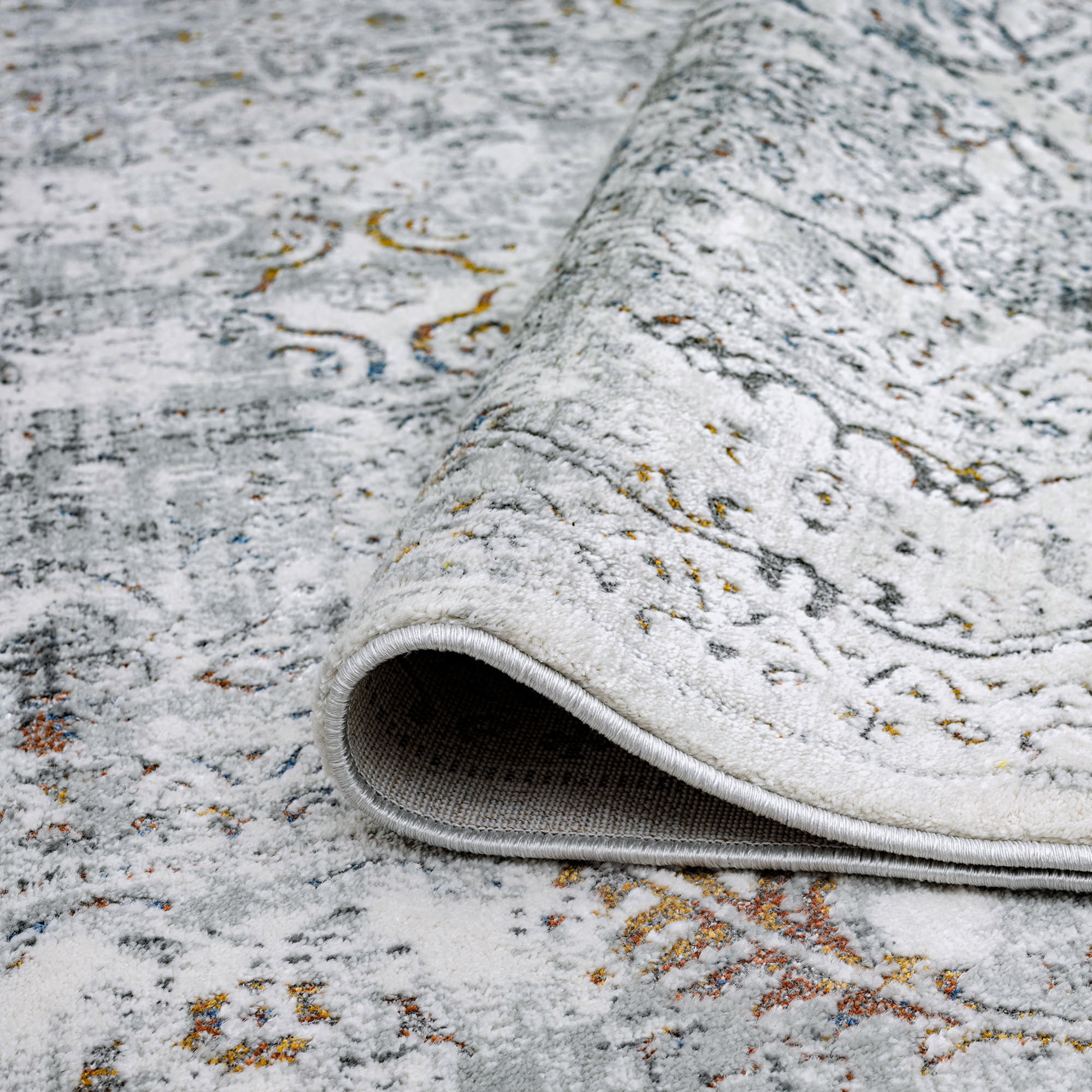 Traditional 5x8 Area Rug (5'3'' x 7'3'') Damask Gray, Teal Living Room Easy to Clean