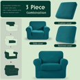 thumbnail image 3 of Set of 3 Stretch Check Spandex Jacquard Sofa Covers (Small, Teal), 3 of 6