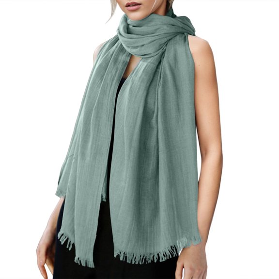 Fgnfyis Women's Solid Color Linen Scarf for All Season Beach Strip Scarf Lightweight and Breathable for Sun Protection Army Green