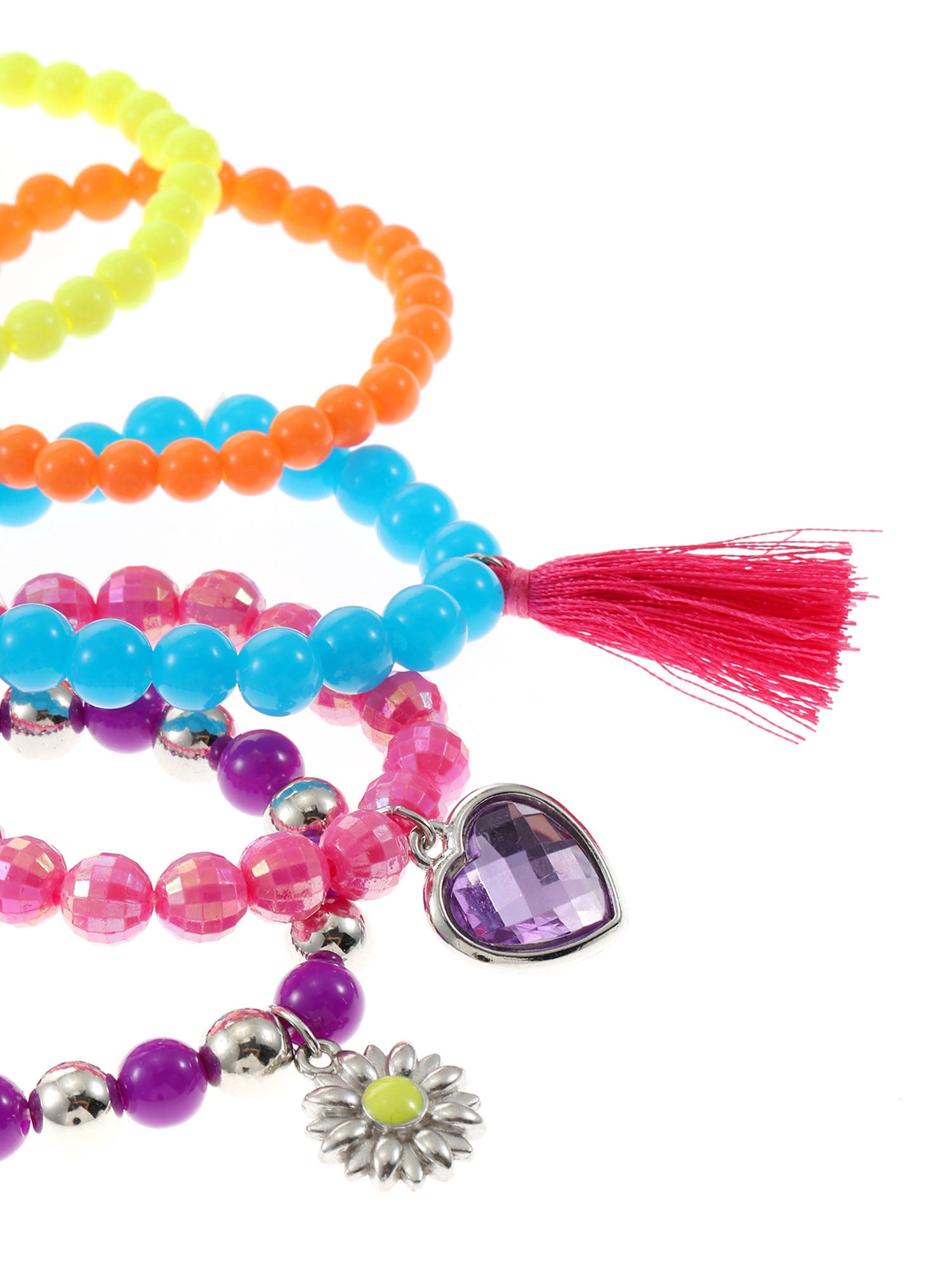 Wonder Nation Tassel Charm Bracelets, Multicolored, 6 Pack, 2.5 Inch Diameter