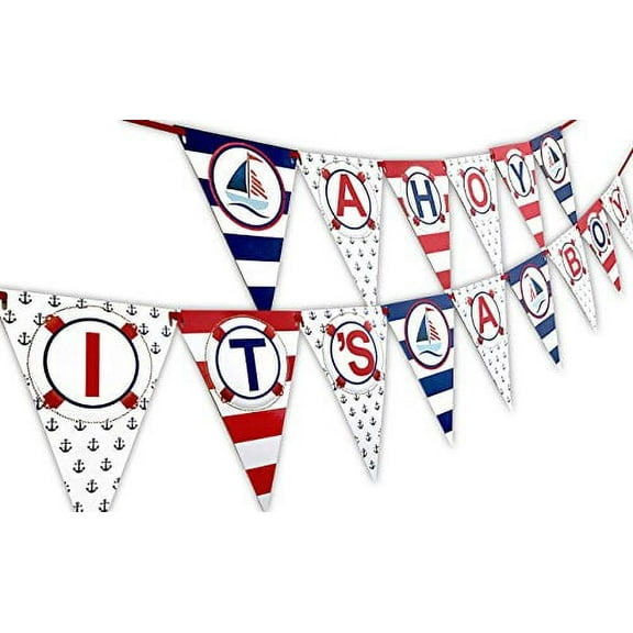 Ahoy Its A Boy Nautical Baby Shower Banner Pennant