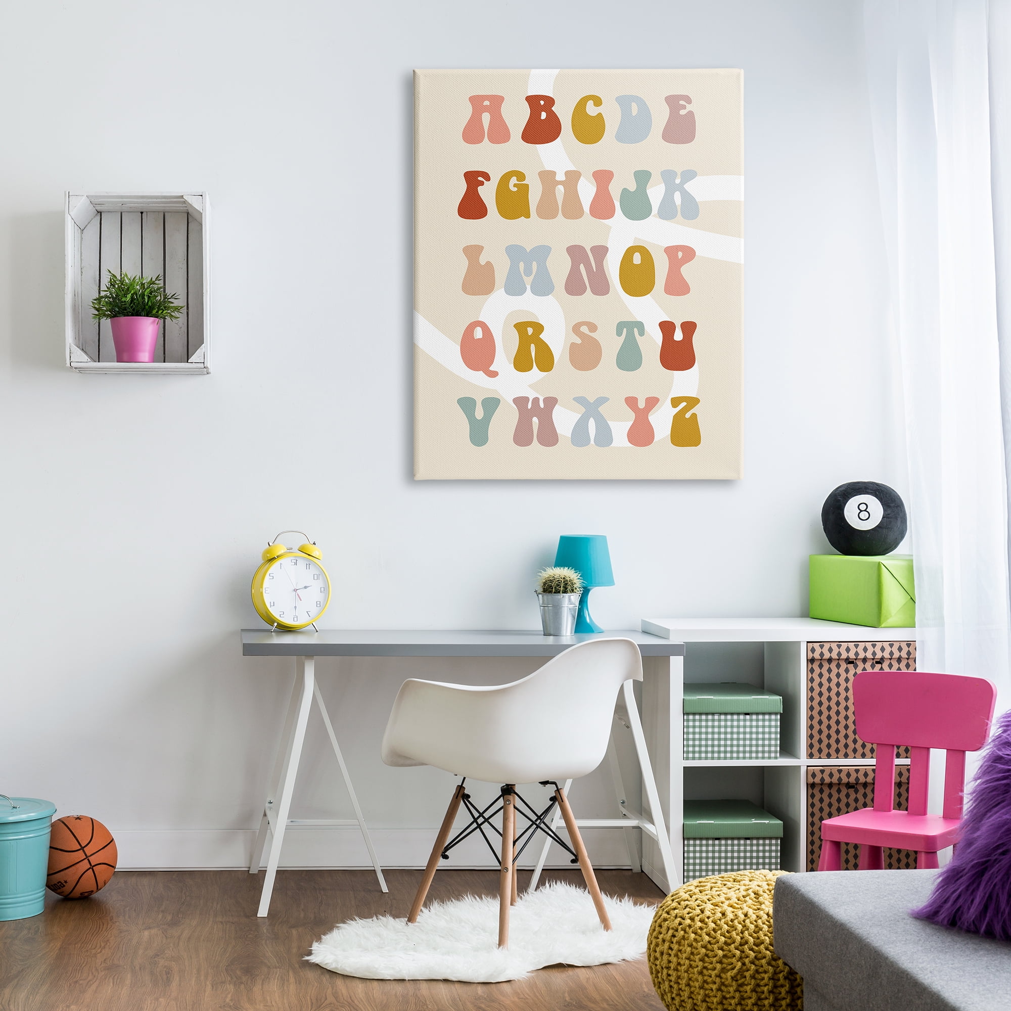 Stupell Industries Alphabet with White Spiral Typography Painting Gallery Wrapped Canvas Art Print Wall Art, 36 x 48