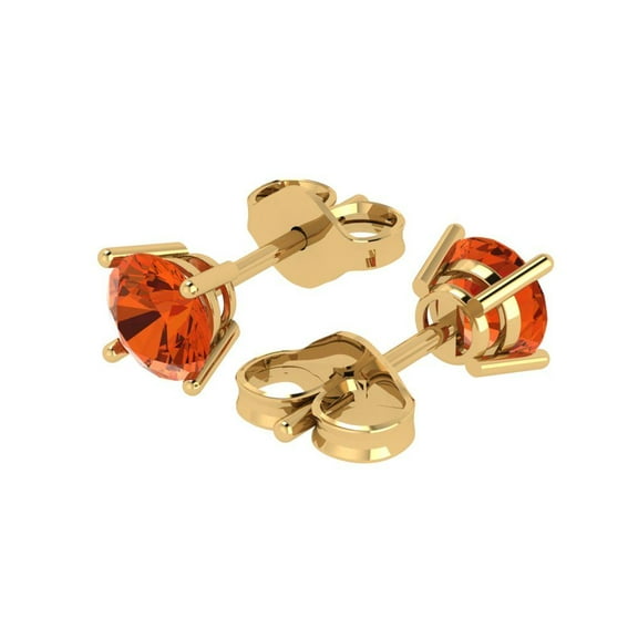 1 Ct Round Cut Studs Red Crystal 18K Yellow Solid Gold Everyday Dainty Earrings Push Back