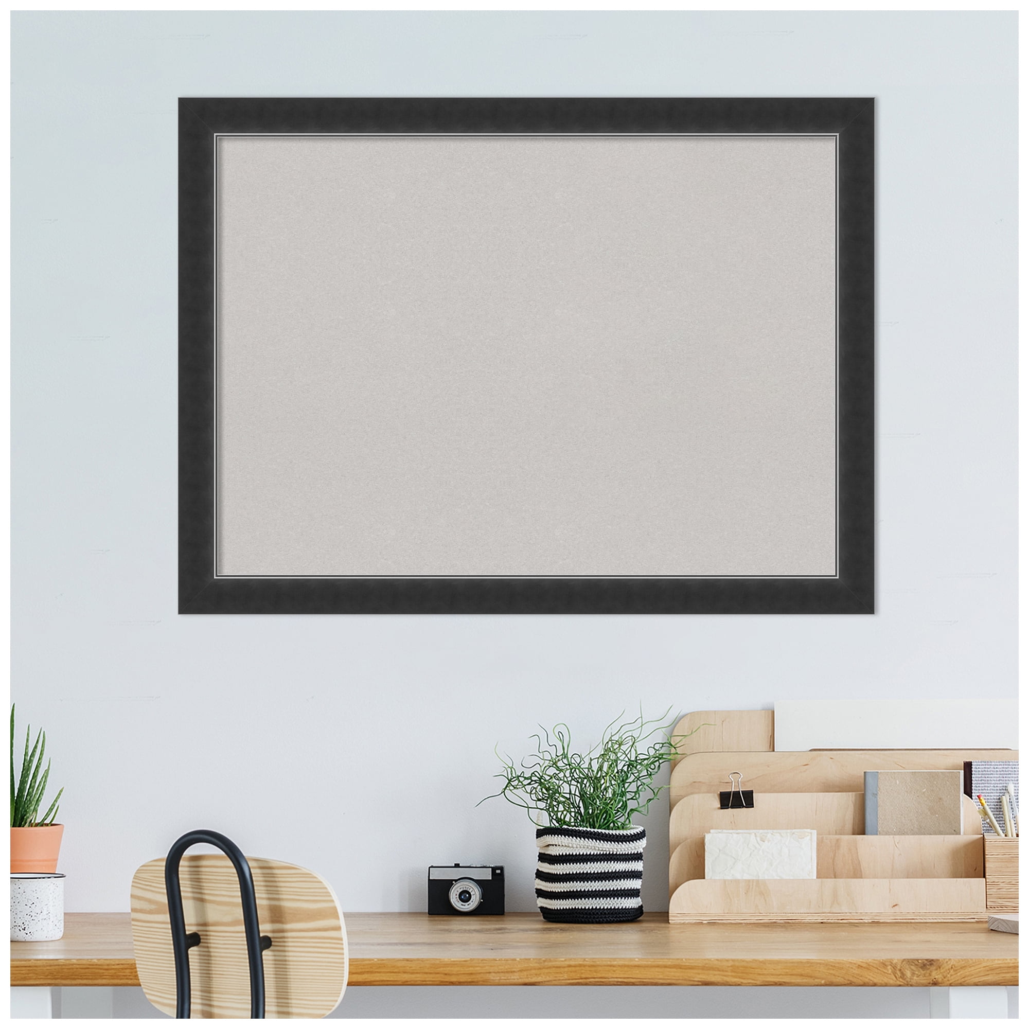 Amanti Art Grey Cork Board Wood Framed Corvino Black Narrow Bulletin Board 31 in. x 23 in.