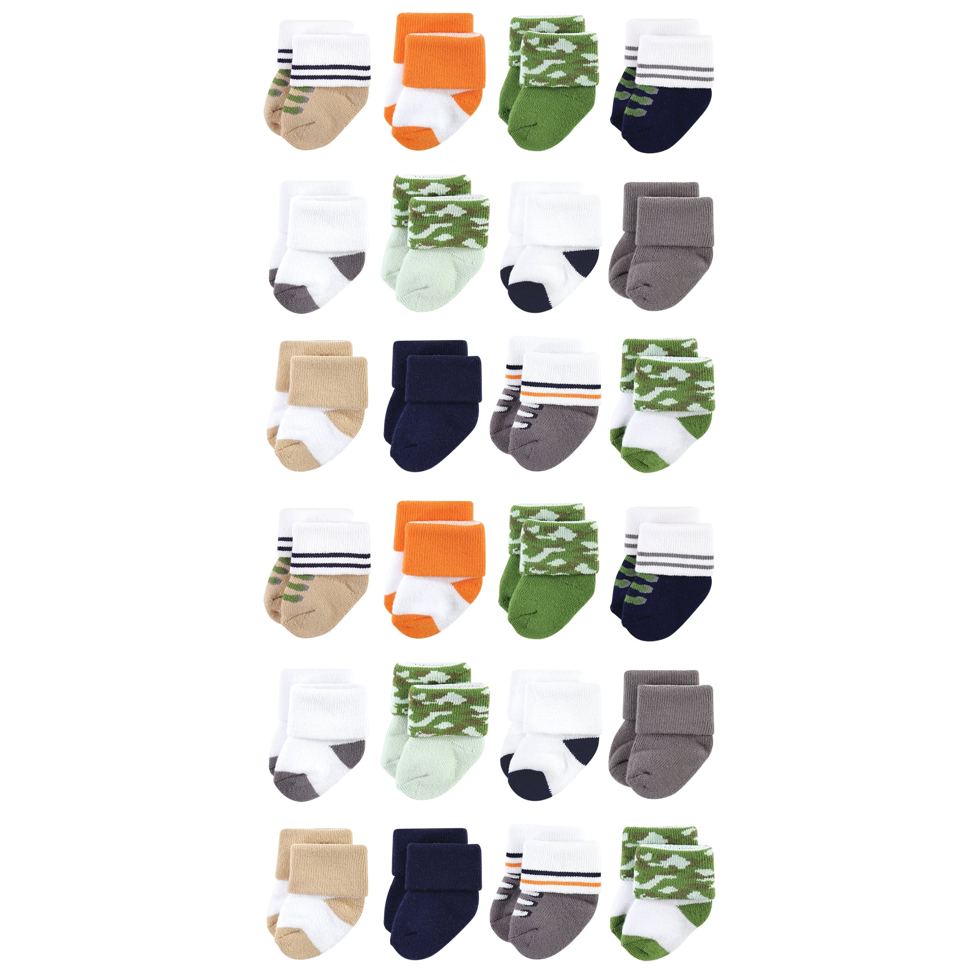 Luvable Friends Cotton Rich Baby Terry Socks 24-Pack, Camo, 0-6 Months