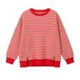 thumbnail image 2 of Girls Striped Sweater Cotton Knit Crew Neck Pullover Tops Girls Casual Fall Winter Clothes, 5-16, 2 of 7