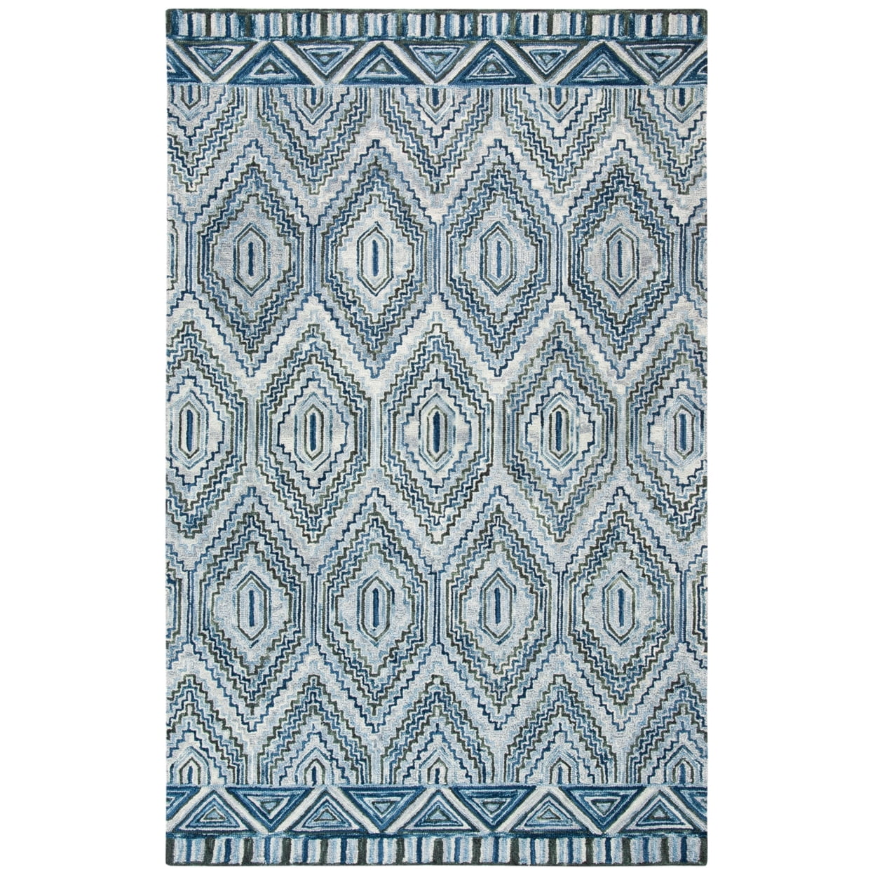 SAFAVIEH Aspen Eglantine Geometric Diamonds Wool Area Rug, Grey/Blue, 5' x 8'