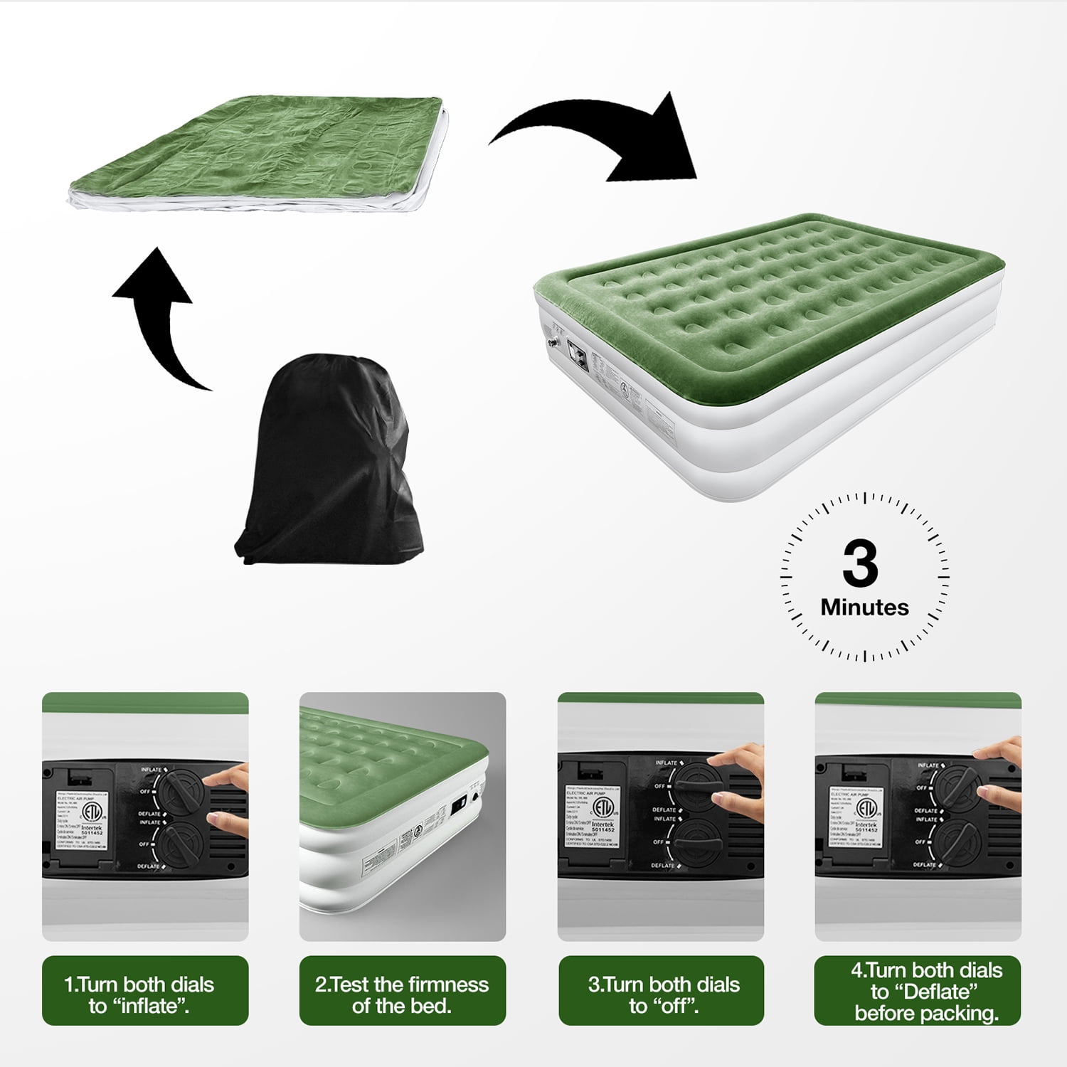 Zearna 18 Inflatable Airbed Queen Size Air Mattress with Built in Pump