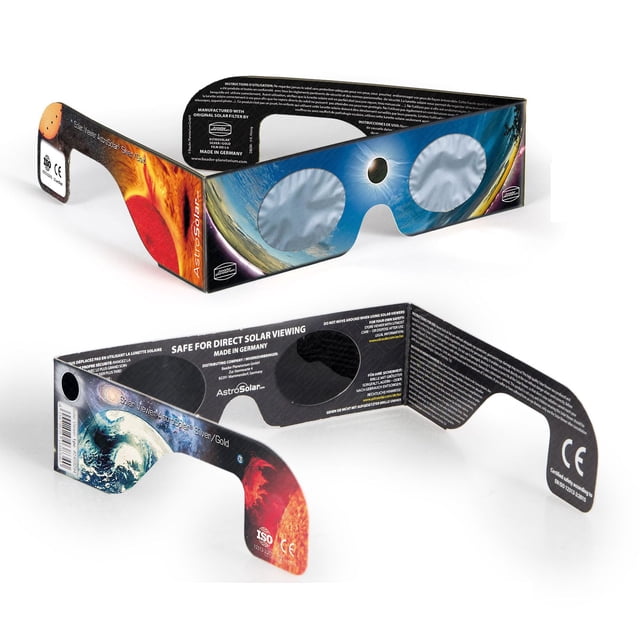 Gafas de eclipse Solar Viewer Baader AstroSolar plateadas y doradas x5