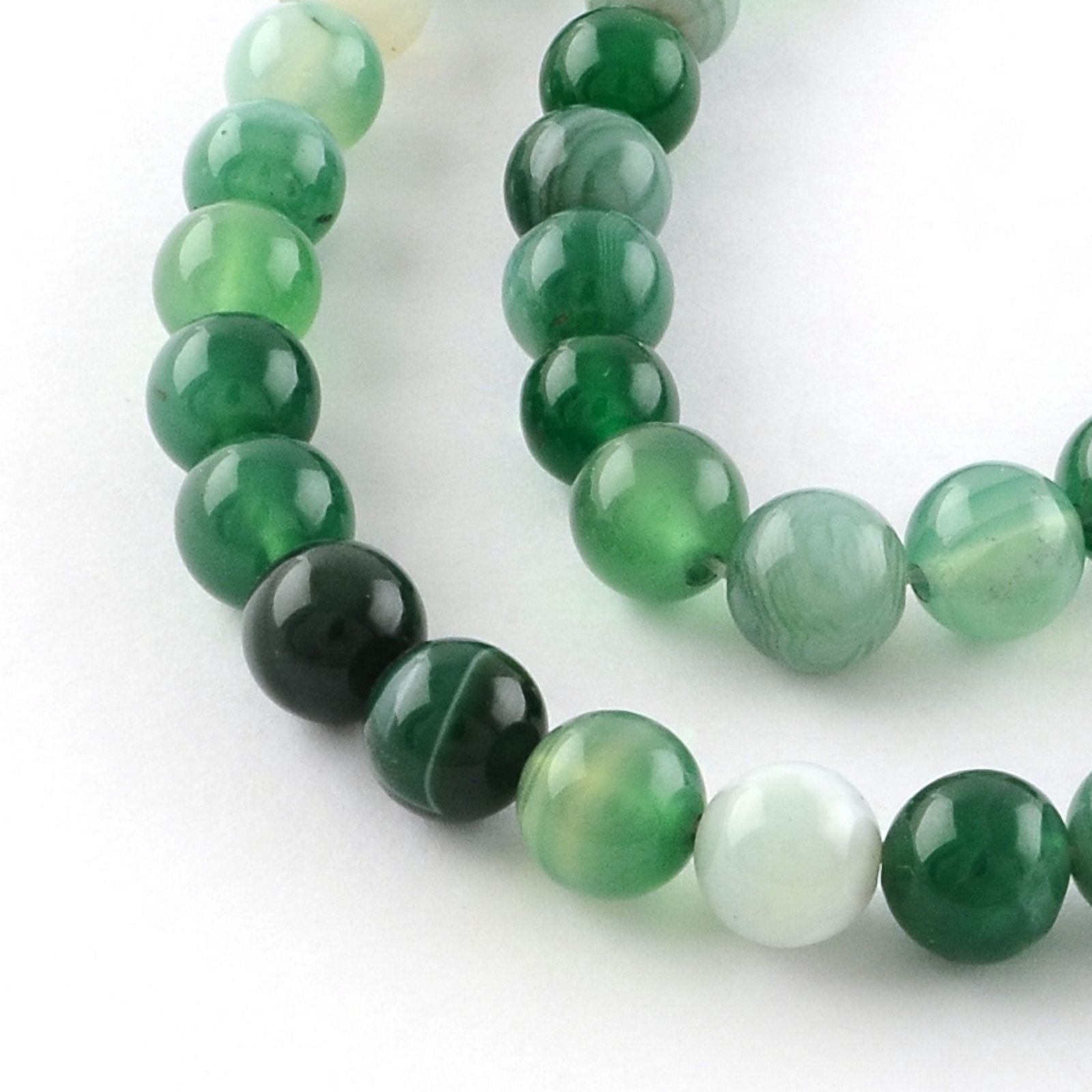 Dyed Natural Striped Agate/Banded Agate Round Bead Strands Dark Sea Green 6mm Hole: 1mm 62pcs/strand 37cm