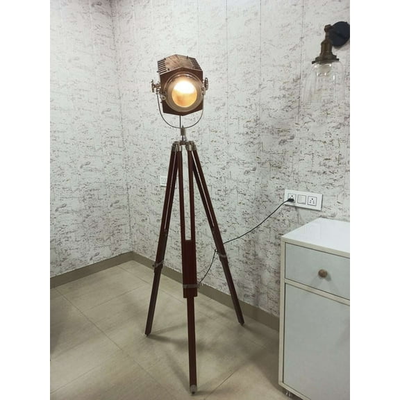 Vintage Design Wood Floor Tripod Spot Light Searchlight Corner Lamp Floor Lamp home Decorative Wood Lamp