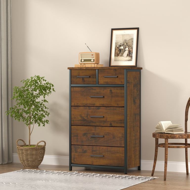 IKENO Industrial 6-Drawer Tall Dresser - Compact, Ideal for Small Spaces,  Sturdy Metal Frame Bedroom Storage Chest - Walmart.com