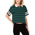 thumbnail image 1 of Rules of Etiquette Polo Rayé Boxy pour Femmes, Vert, Moyen, 1 of 1