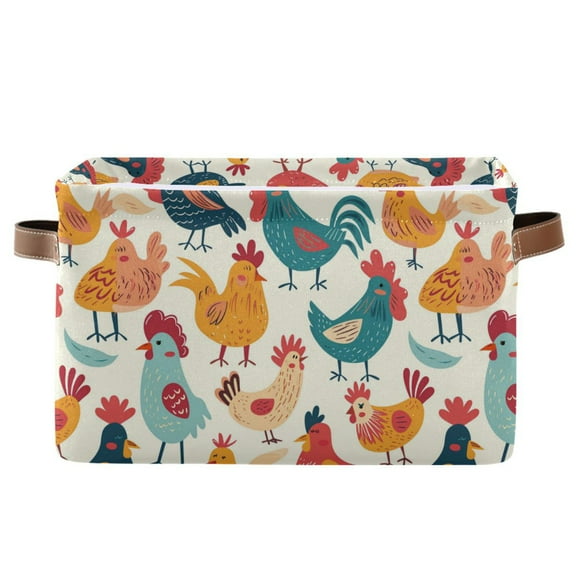 Hand Drawn Chicken Storage Bins with Handle Fabric Organizer Basket Foldable Box 1 Pack 14.2x10.2x8.3