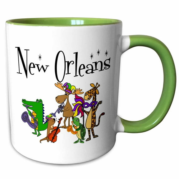 3drose, Cool Fun New Orleans and Mardi Gras Party Masks Travel Animals, 15oz Two-tone Green Mug