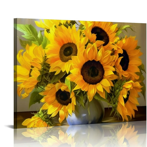 FLORID Fall Sunshine Sunflower Bathroom Decor Wall Art Farmhouse Kitchen Paintings for Wall Decorations Countryside Vintage Framed Canvas Artwork Printing Ready to Hang for Living Room Bedroom 12"x16