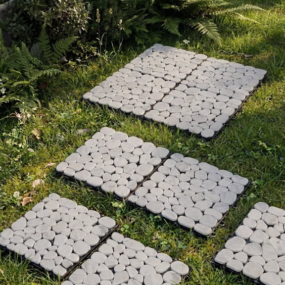 WANLISELL 4 Pcs Interlocking Garden Stepping Stones, 12" x 12" Square Riverstone Mats, Polished Gravel Pavers for Outdoor Walkway & Patio Path