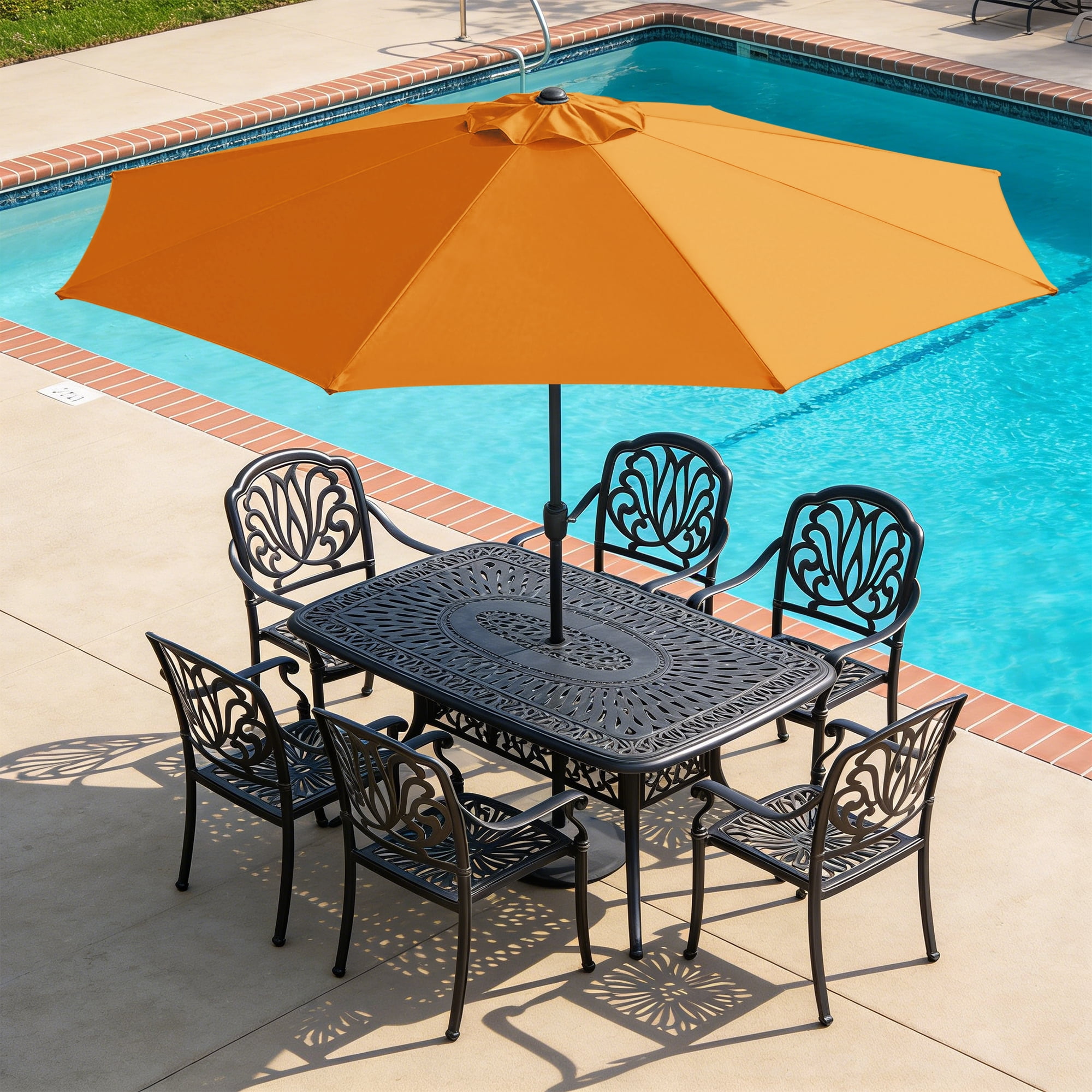 Abble 11FT Outdoor Patio Umbrella with Crank Handle, Market Umbrella with 8 Sturdy Umbrella Ribs, Waterproof for Garden Deck Backyard Pool,  Orange