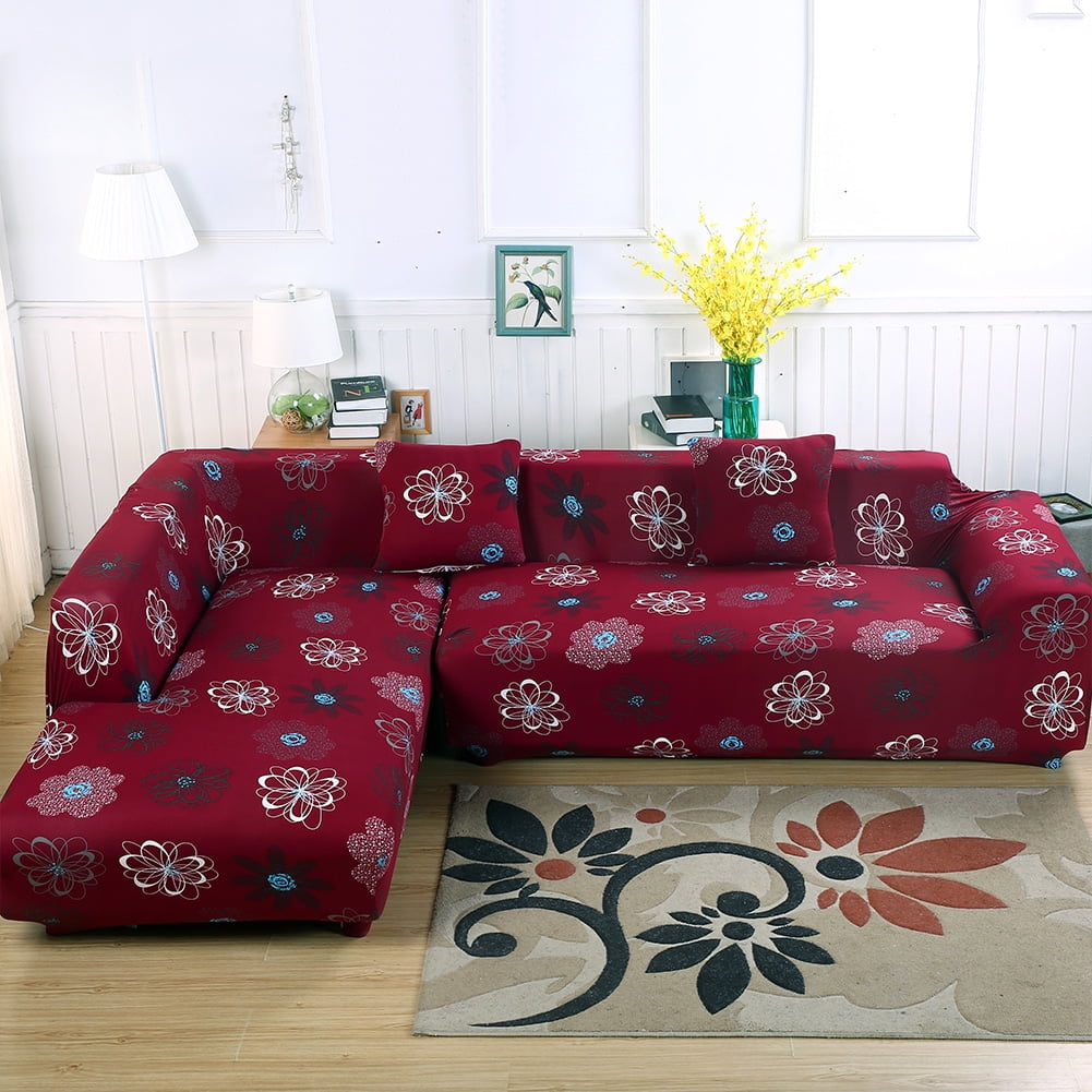 Sofa Covers for L Shape, 2pcs Polyester Fabric Stretch Slipcovers