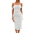 thumbnail image 4 of Wangscanis Robe Moulante pour Femme, Robe Sans Manches à Épaules Dénudées Froncée, Robe Midi d'Été pour Fête, 4 of 9