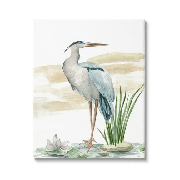 Stupell Industries Heron & Lotus Flower Animals & Insects Painting Gallery Wrapped Canvas Print Wall Art, 16 x 20