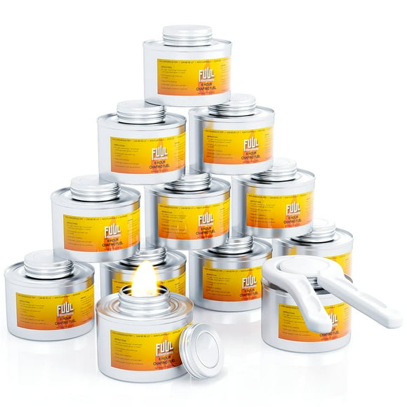 6 Hour Chafing Fuel | 12-Pack Cans for Chafing Dishes | Premium Food Warming Wick Set with Lid Opener | Burner Cans With Steady, Controlled Flame