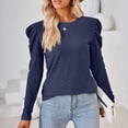 thumbnail image 2 of WREESH Womens Fashion Dressy Tops Solid Color Jacquards Round -Neck Long Sleeve Loose T-Shirt Pullover Navy, 2 of 7