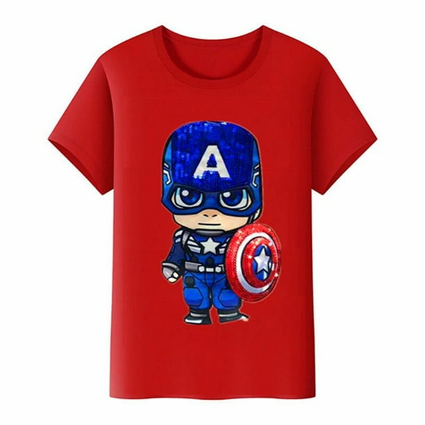 Ropa de dibujos animados de Disney camiseta de Capitan America para ninos camiseta de verano camisetas de manga corta con luz LED para ninas camisetas para ninos pequenos White9T Gao Jinjia LED