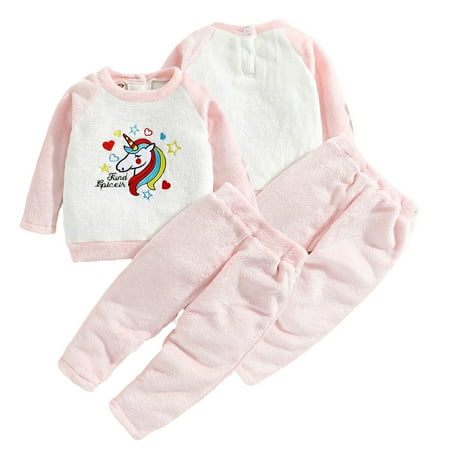 

Esaierr Girls 2PCS Fleece Clothes Outfits for Newborn Infant Sweater Tops + Pants Set Long Sleeve Cartoon Print Casual Padded Cute Clothes for Baby 0-24M