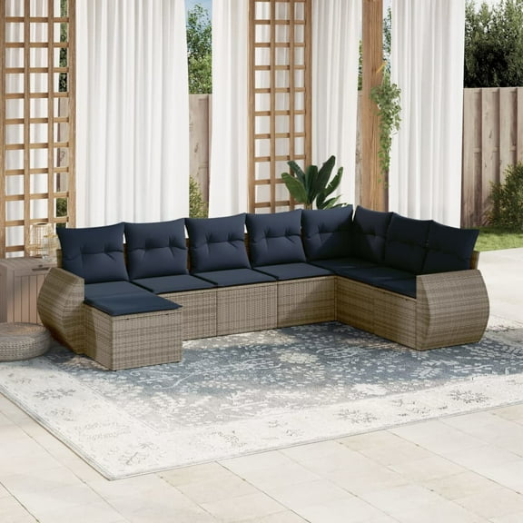 vidaXL 8 Piece Patio Sofa Set with Cushions Gray Poly Rattan