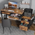 thumbnail image 2 of Computer Desk with Fabric File Drawers Cabinet, 57 Inch Home Office Desks with Filing Cabinet Printer Stand for Small Space, Study Writing Table PC Desks for Bedroom, Brown, 2 of 8